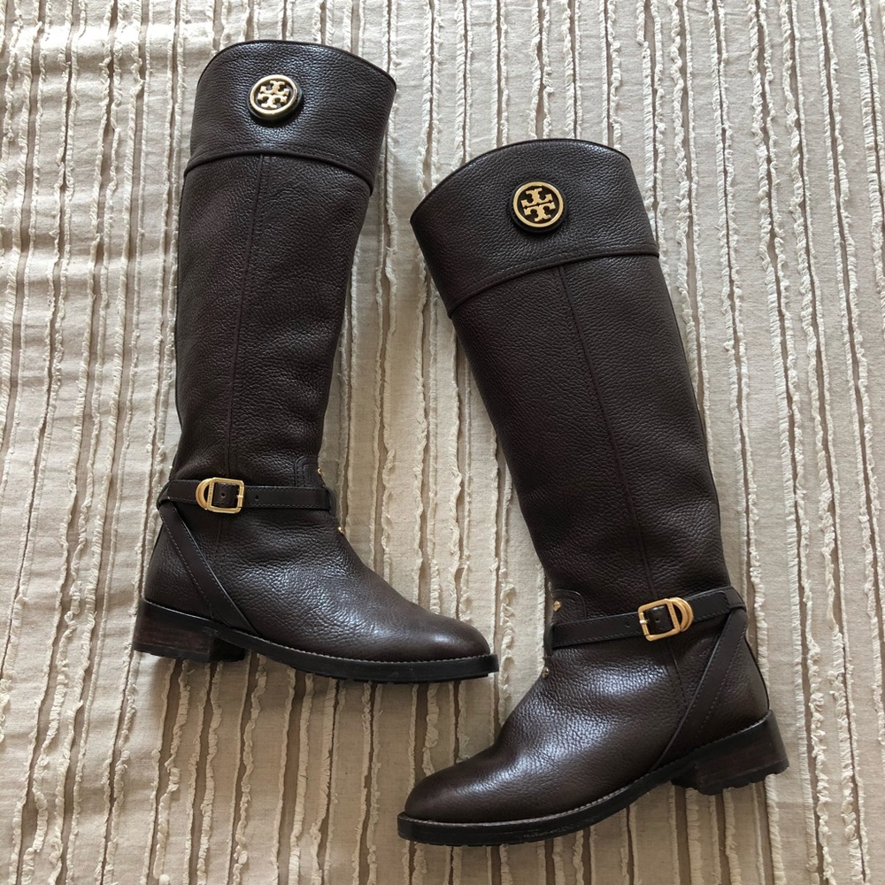 Tory Burch High-Knee Boots Brown & Gold Hardware 7